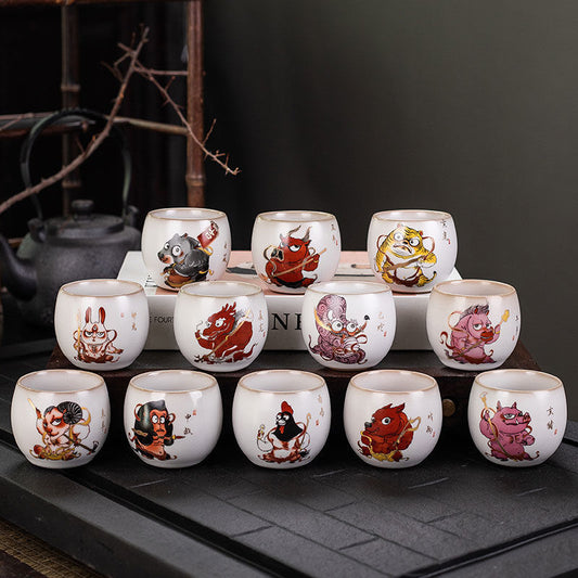 Twelve Chinese Zodiac Signs Whole Set of Smelling Cup Teacups