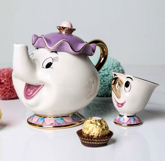 Beauty and the Beast Ceramic Gold-Plated Teapot and Cup Set